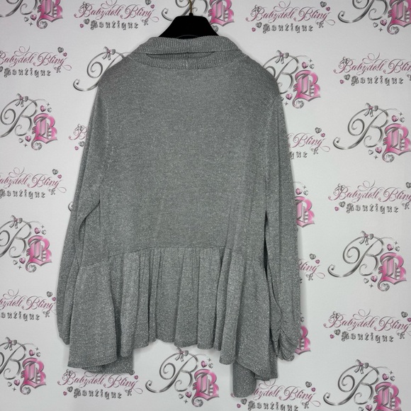 Lety & me cardigan grey sparkly shimmer grey silver ruffle tiered trim cinch - Picture 4 of 13
